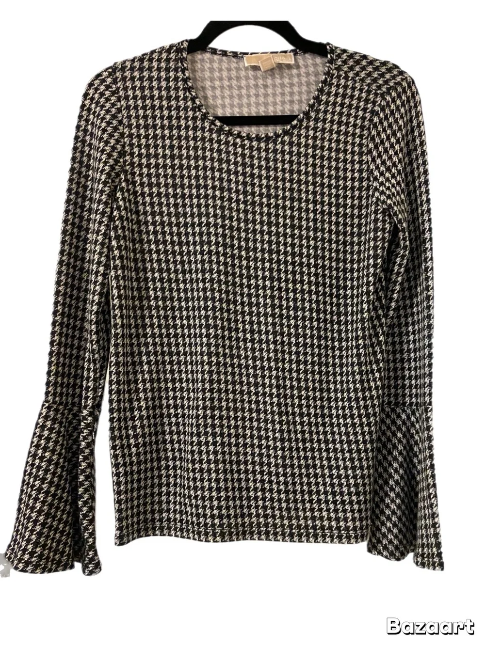 Michael Kors Black & White Houndstooth Long-Sleeve Top